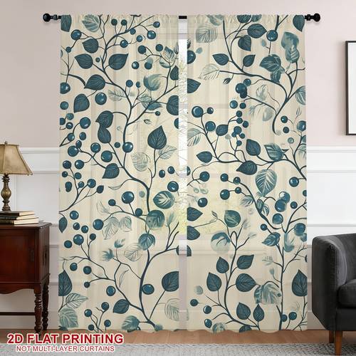 2pcs Floral Vine Design Sheer Curtains, Soft , Suitable for Decoration of Kitchen, Cafe, Living Room, Dining Room, Bedroom, Rental House, Space, Gallery, Gift Shop, Studio Apartment, , Playroom, Terrace,