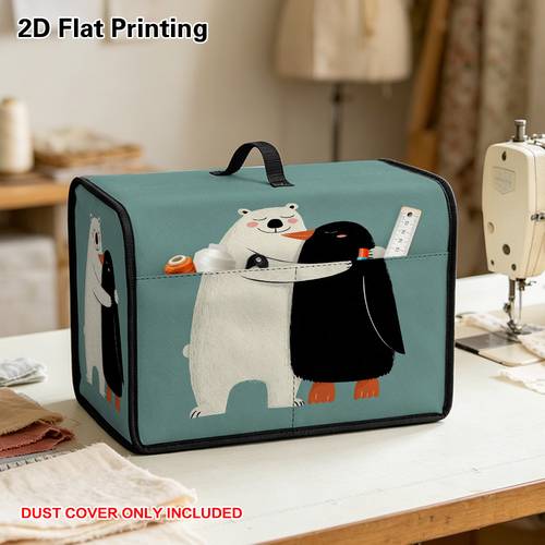 1pc bear penguin hug design sewing machine cover with complete enclosure sturdy handle suitable for craft room cover compatible for most sewing machines machine not included 2d flat sewing storage