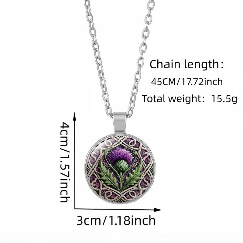 Celtic-Inspired Thistle Pattern Glass Pendant Necklace