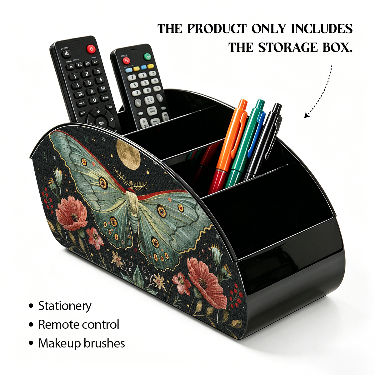 TEMU Retro Print Multi-compartment Desk Organizer, Remote Control And Makeup Brush Storage Box For Home Office