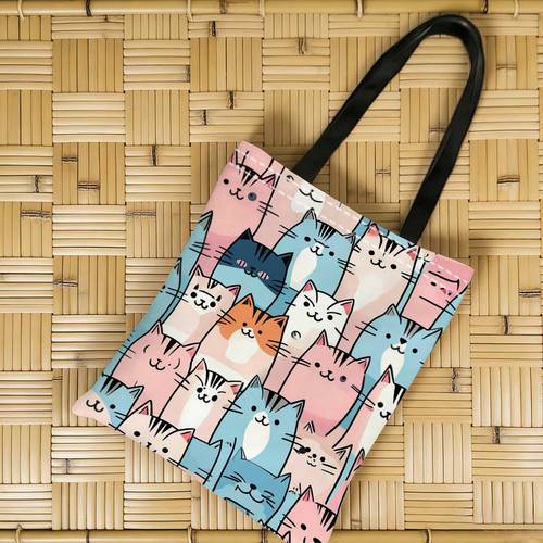 bolso tote con estampado de gato - correa para colgar y parte superior , para , el , los viajes, bolso de con diseño de , lavable a máquina para su , multicolor para compras, actividades al aire libre (sin cierre), 2d