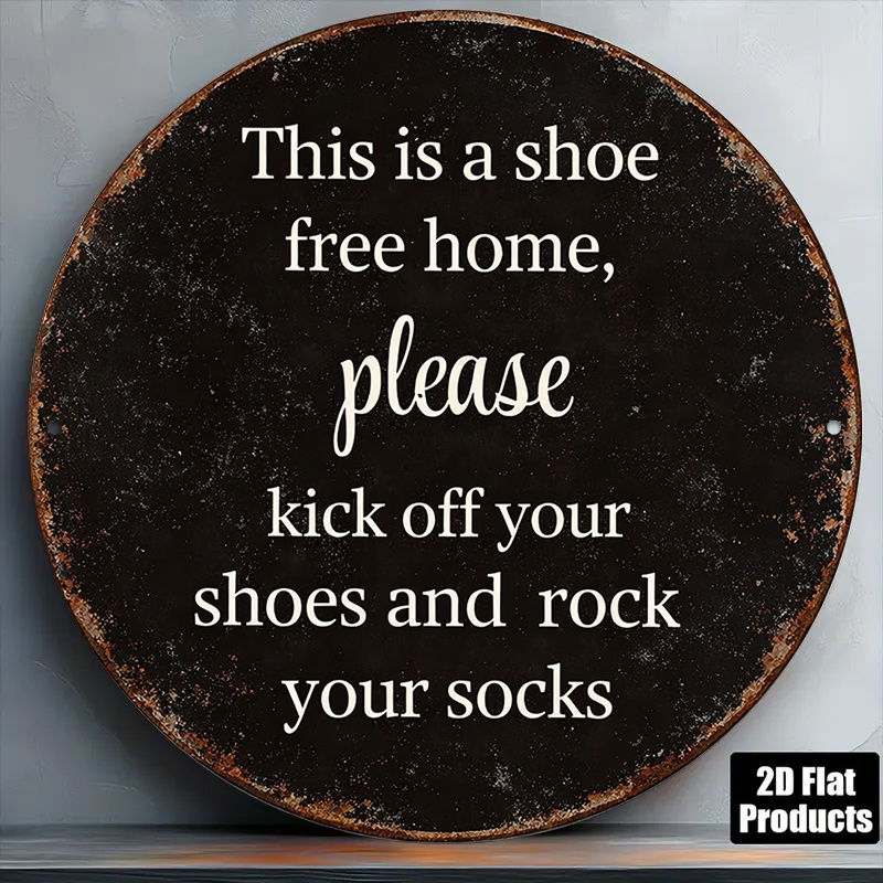 TEMU 2d Flat, 1pc 8x8in/20x20cm 2d Flat Round Sign, " Zone" Vintage Plaque, "please Remove Your Shoes, To Wiggle " Decorative Sign, Suitable For