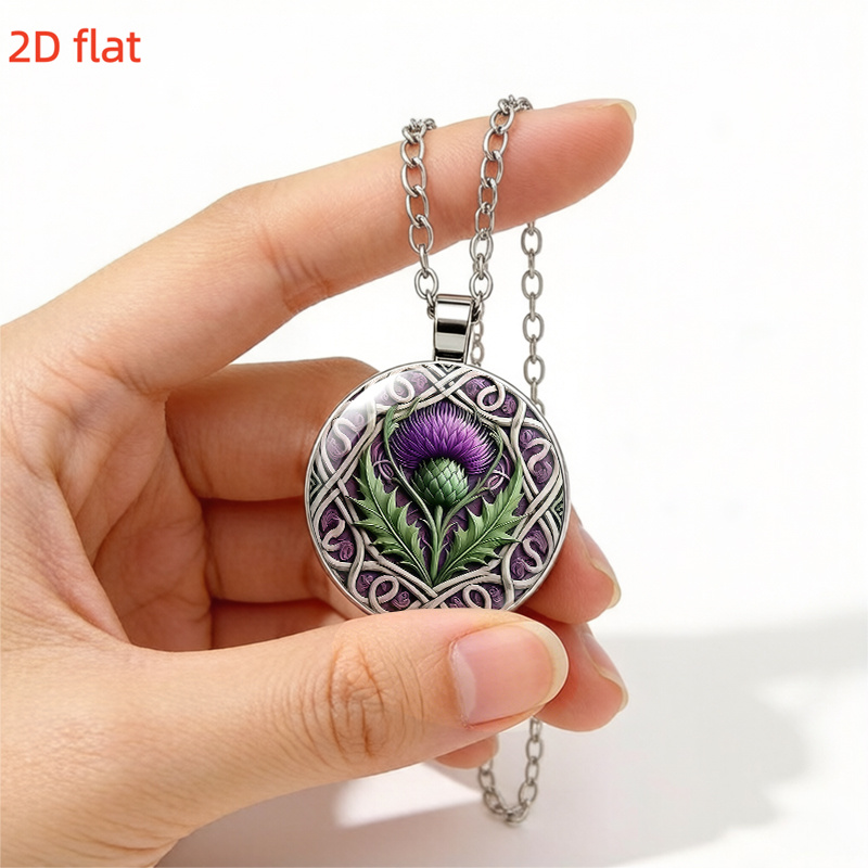Celtic-Inspired Thistle Pattern Glass Pendant Necklace