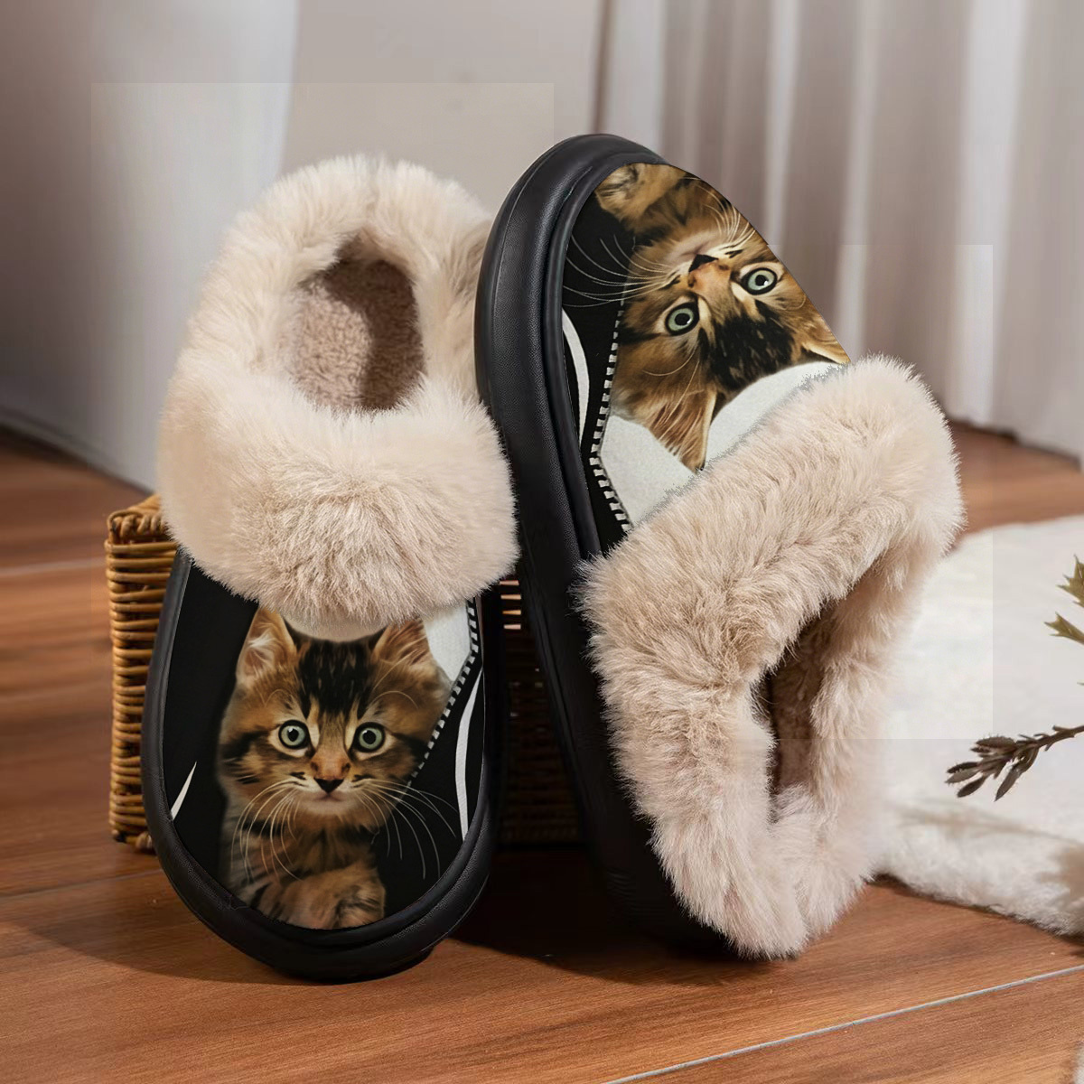 TEMU Cat Pattern + " Kitten" Slogan Men's And Women's Indoor Slippers, Casual House Slippers, Suitable For Indoor And Outdoor Wear, Ideal Gift,