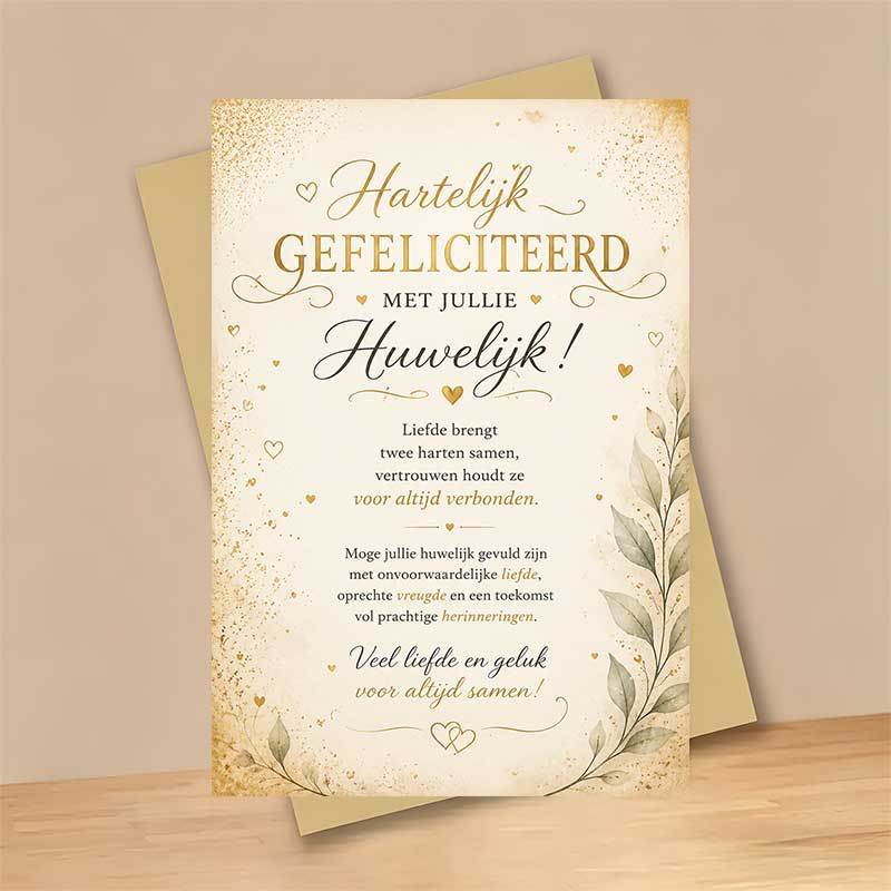 TEMU 1 Greeting Card + 1 Envelope Elegant Wedding Greeting Card, And With Dutch Text Wishing , Suitable For A Newlywed Couple, Wedding Celebration,