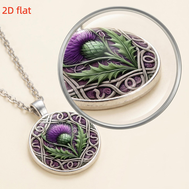 Celtic-Inspired Thistle Pattern Glass Pendant Necklace