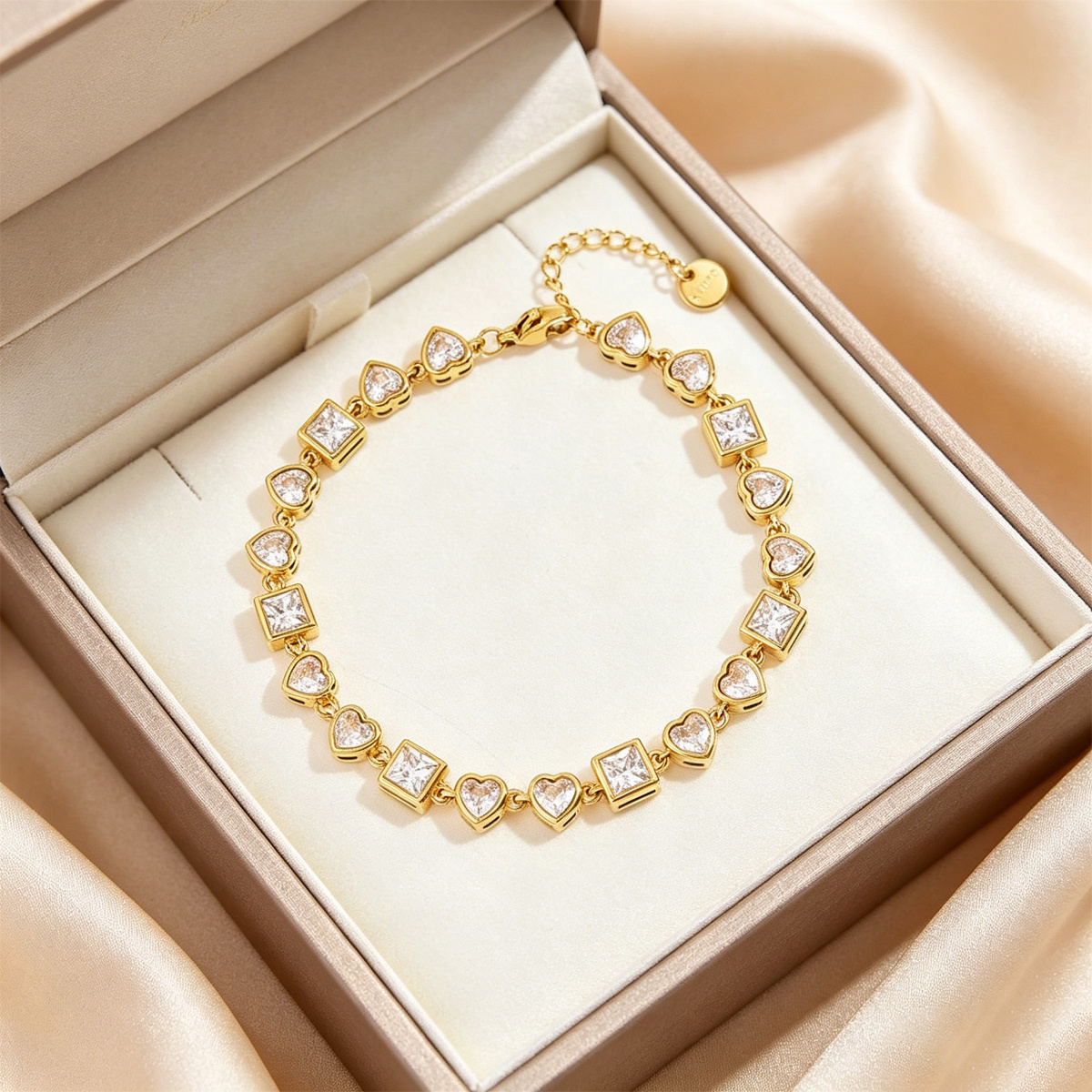 TEMU 1pc Of Niche Love Bracelet, Jewelry, Shiny Love Stone Inlaid, With Thin Chain, Stainless Steel Material Does Not Fade, Gentle And Fair, Daily