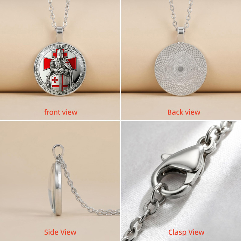 2D Flat Medieval Knight-Themed Glass Pendant Necklace