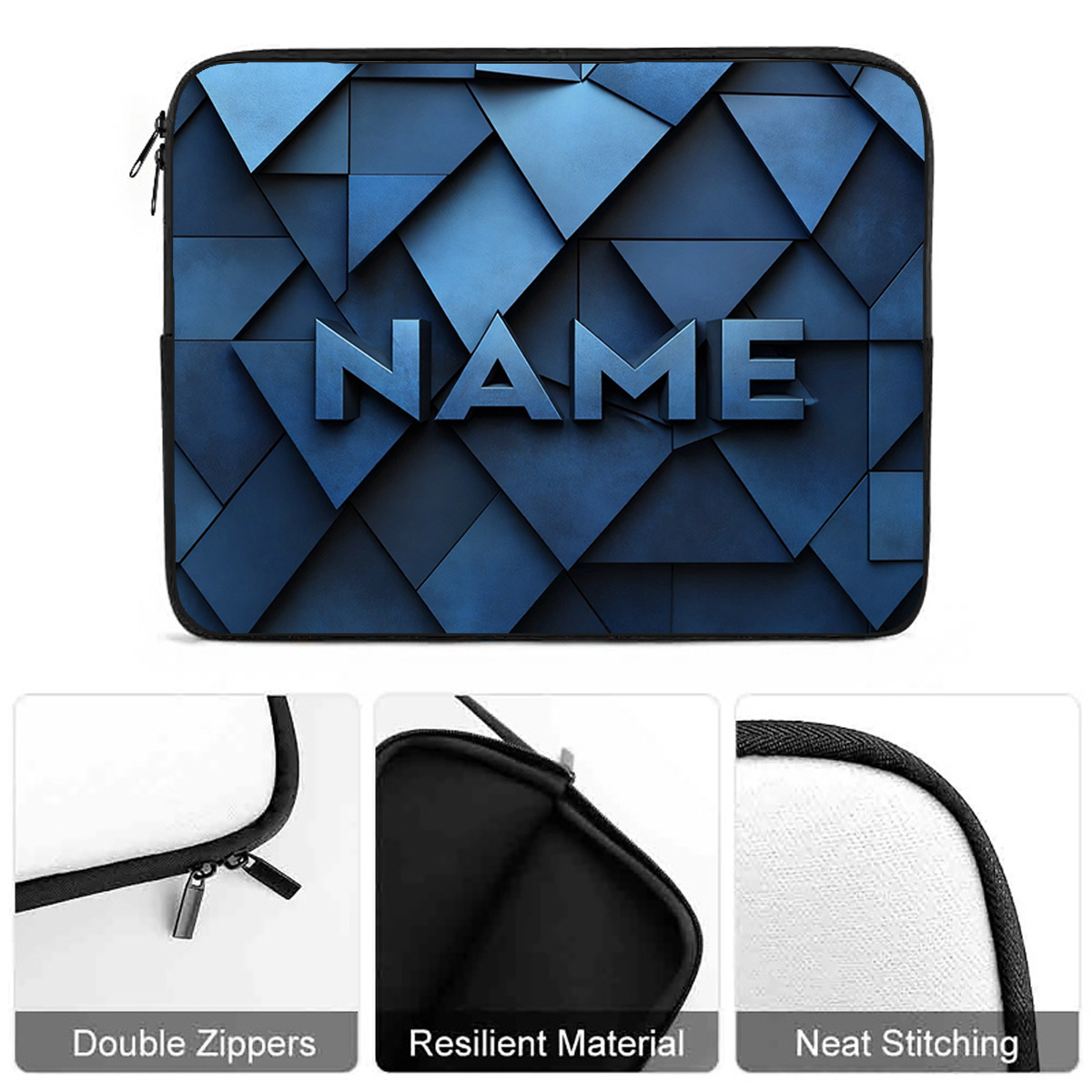 Customized Blue Geometry Pattern Laptop Sleeve, Trendy & Protective