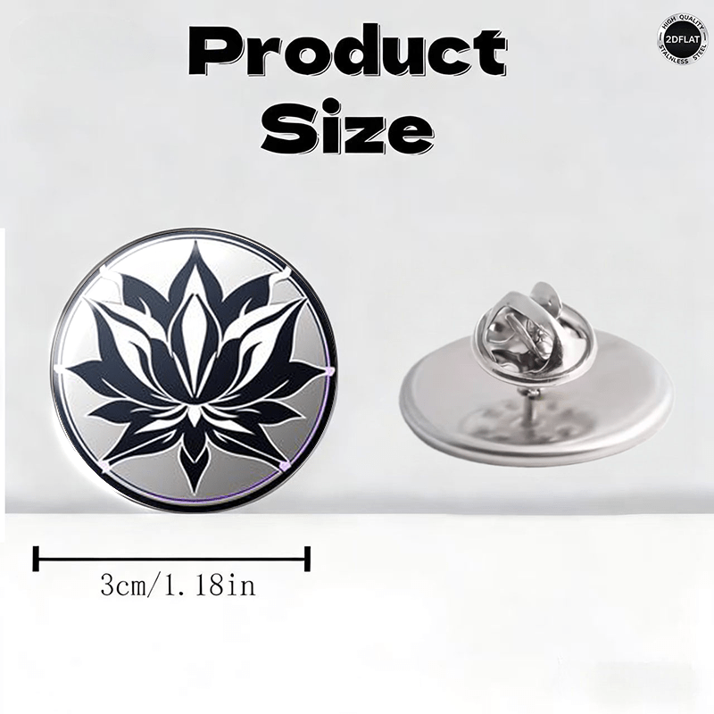 Black and White Lotus Pattern Stainless Steel Brooch