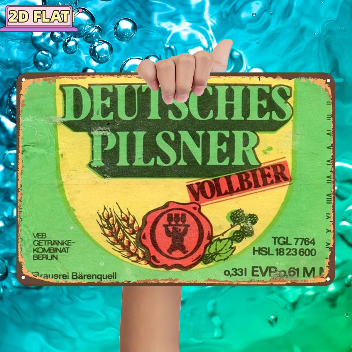 TEMU 2D Flach, 1 Stück, "Deutsches Pilsner : Ein klassisches deutsches Lagerbier", Metall-Eisen-Schild, Größe (8"x12"/20cm*30cm), Dekorative