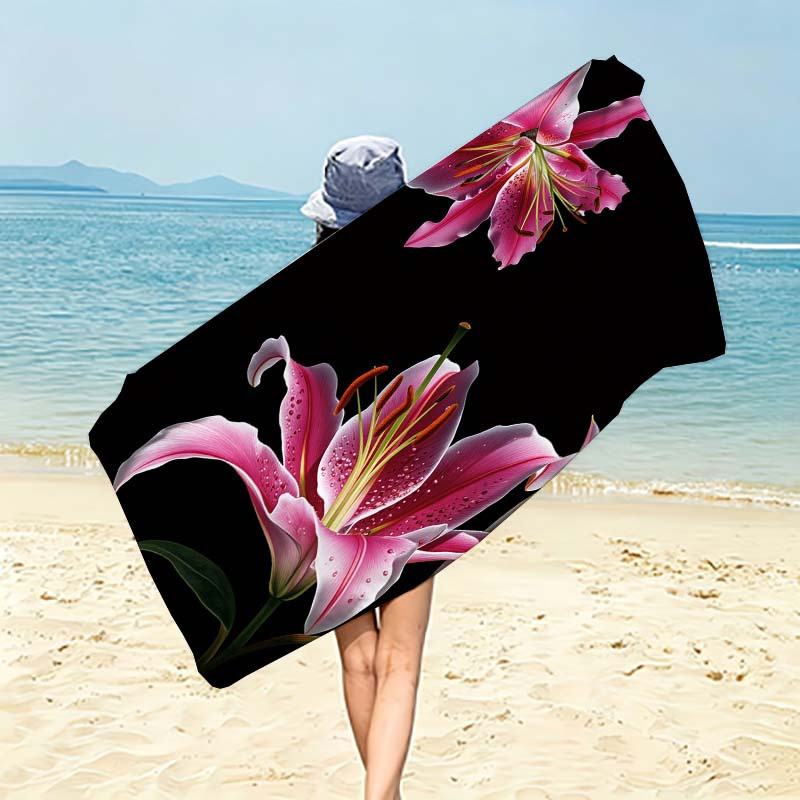 TEMU 1pc Floral Print Beach Towel - Soft, Perfect For Travel, Yoga, Sports, Camping, Swimming - Machine Washable, Ideal Valentine's Day Gift