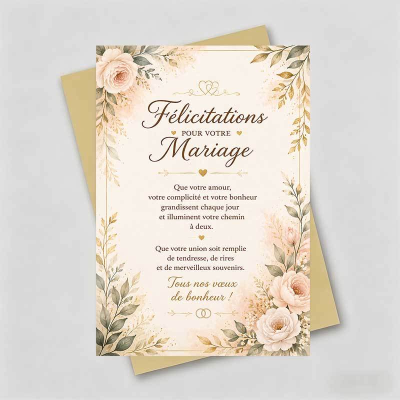 TEMU 1 Carte de vœux + 1 Enveloppe Carte de vœux de mariage florale , motif de roses et de avec français souhaitant la joie, convient aux jeunes