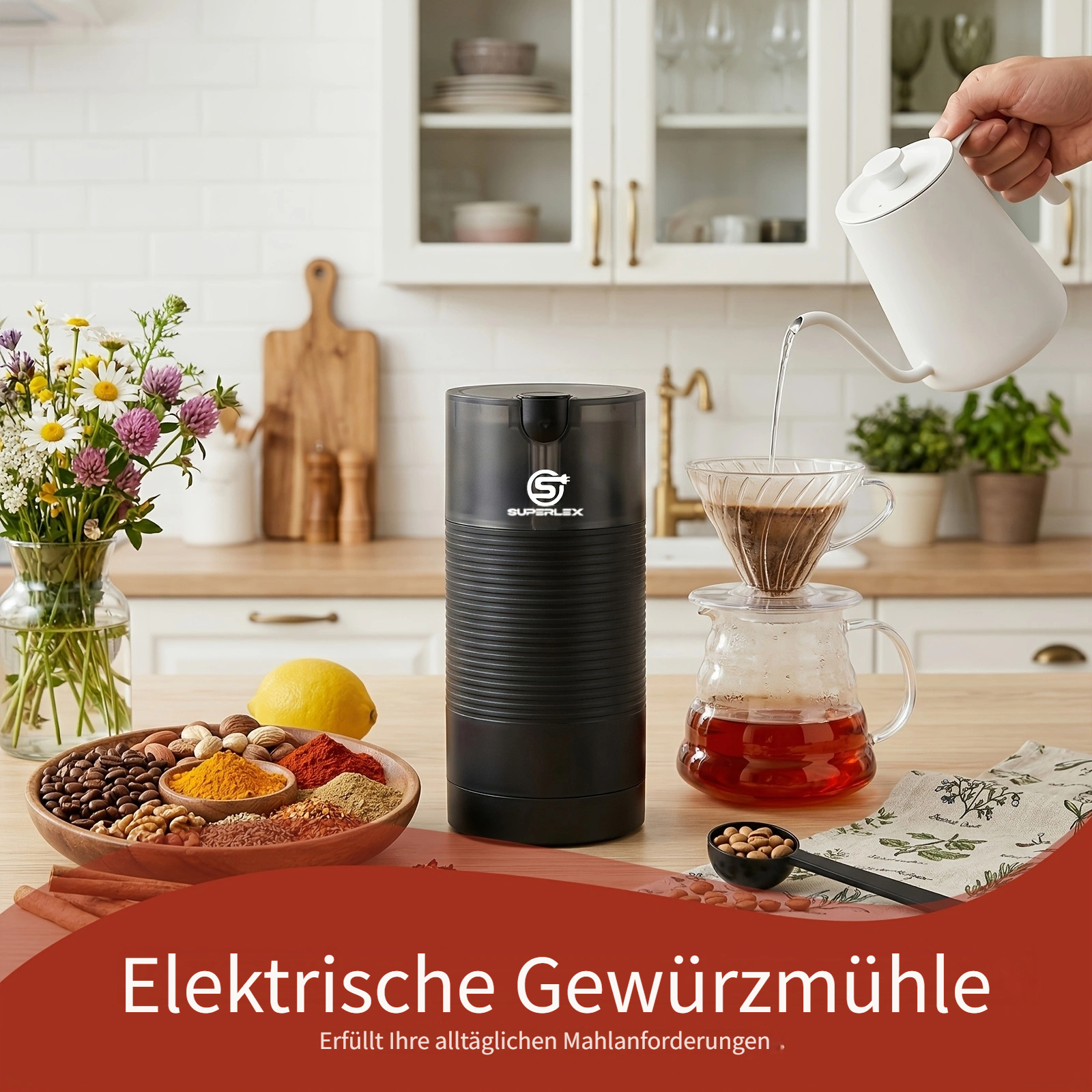 Superlex Electric Coffee Grinder With Efficient Grinding, Detachable Design For , Safety Protection, Compact Space- Ideal For Home And Office Use