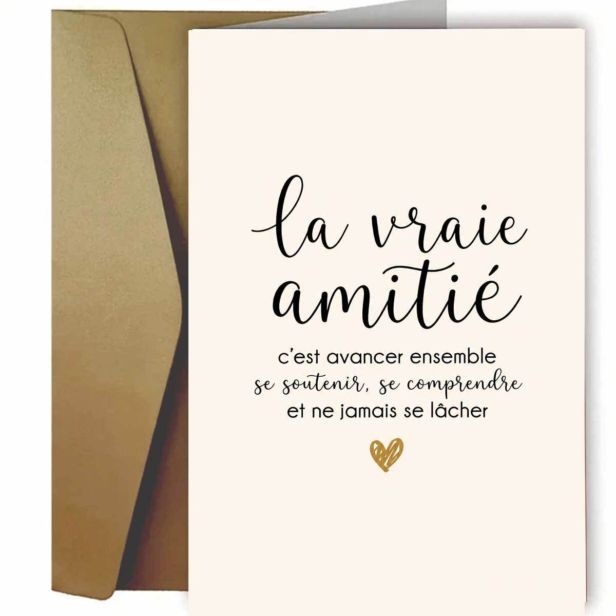 TEMU 1 lot (une carte de vœux et une enveloppe) - Carte de vœux d' et avec une de cœur doré et une typographie française sur la . Parfaite pour les