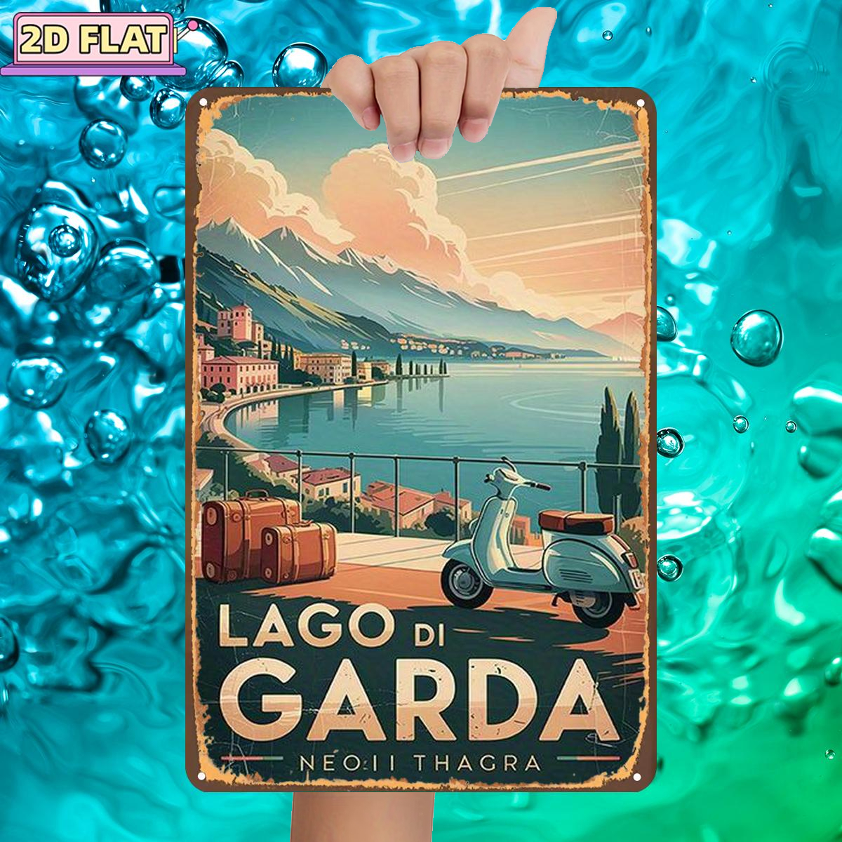 TEMU 2D Piatto 1 pz, Lago di : Un viaggio vintage sul lago scenico , insegna in metallo, dimensioni (8"X12"/20Cm*30Cm) Pitture