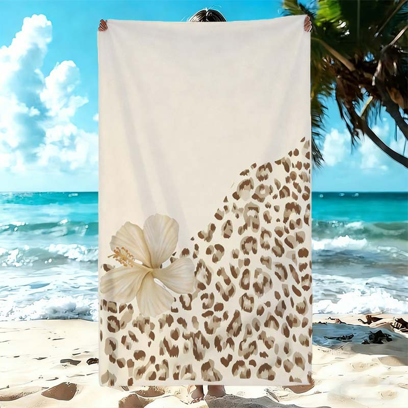 TEMU 1pc Leopard Print Floral Fashion Element Printed Beach Towel, Fashion Printed Beach Towel, Good Absorbency, Quick-drying And Durable, Delicate
