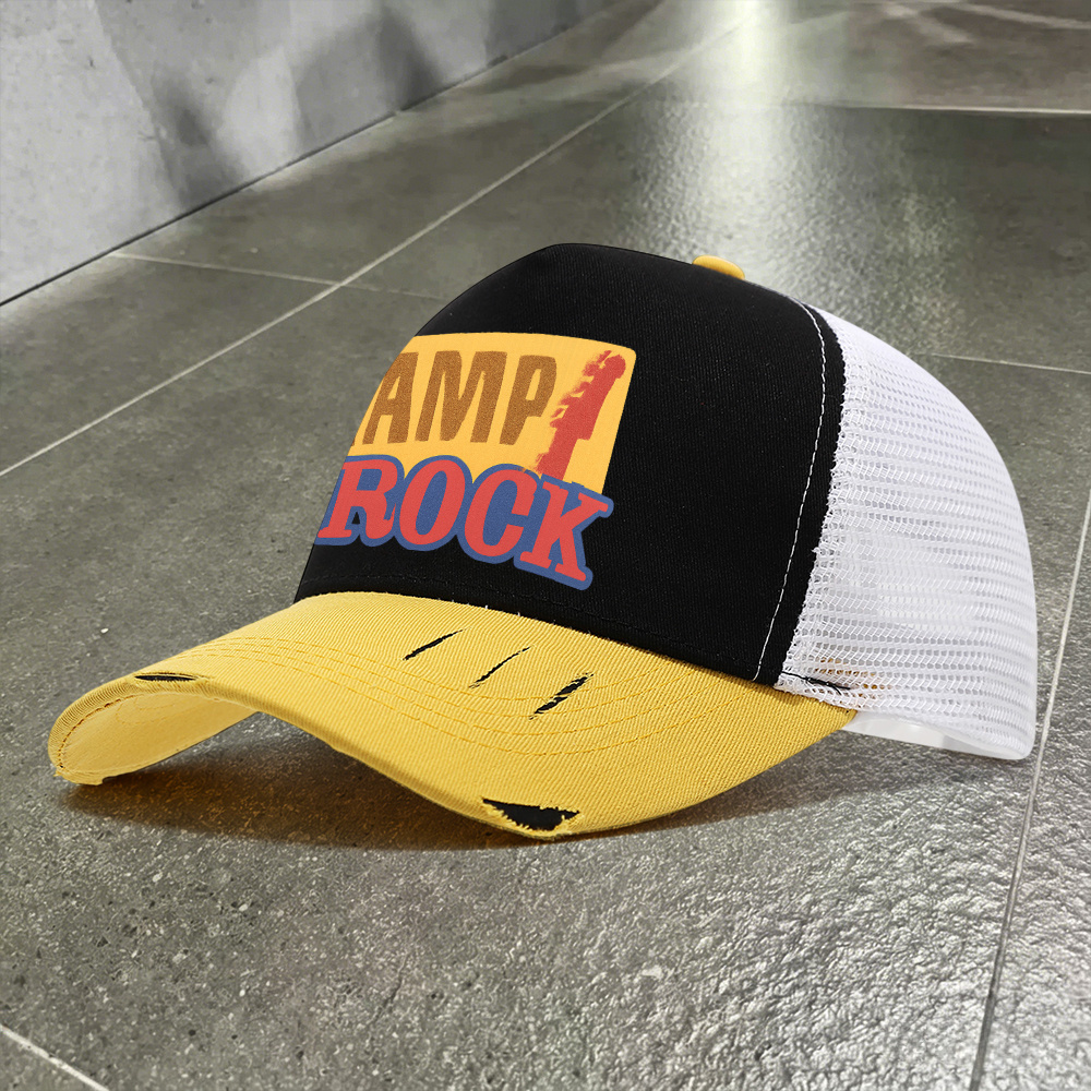 TEMU 1pc, Printed Distressed Color-block Baseball Mesh Cap, Lightweight Printed Women's Hat, Men's Distressed Color-block Baseball Mesh Cap, An Ideal