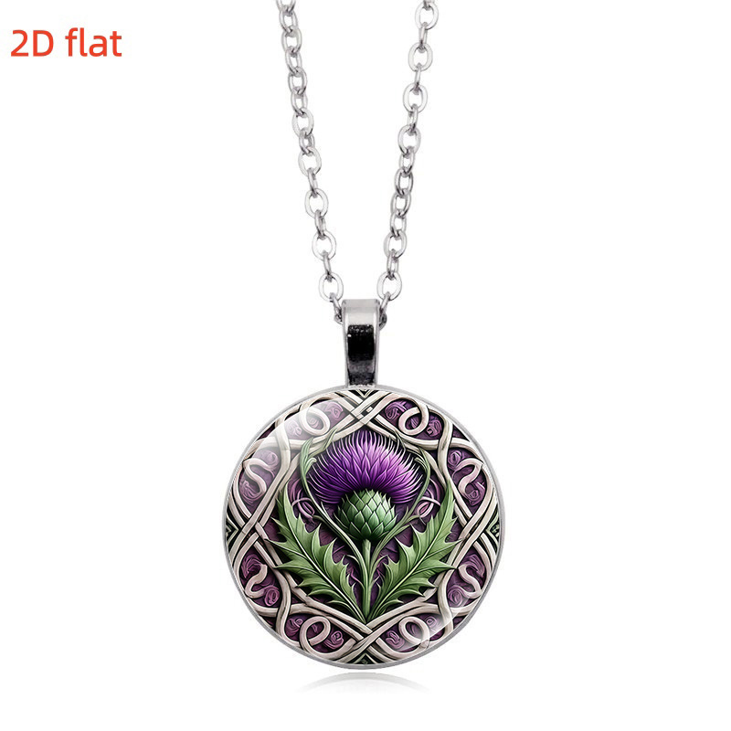Celtic-Inspired Thistle Pattern Glass Pendant Necklace