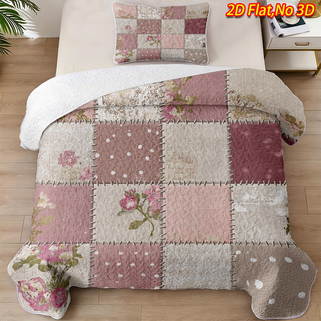 TEMU 2/3pcs 2d Flat - Floral Bedspread Set (1*bedspread   1/2*pillowcases, No Filling, Breathable Cooling Quilt, Suitable For Bedrooms And Guest