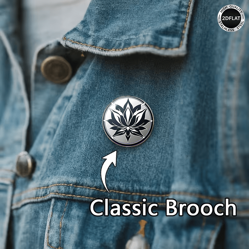 Black and White Lotus Pattern Stainless Steel Brooch