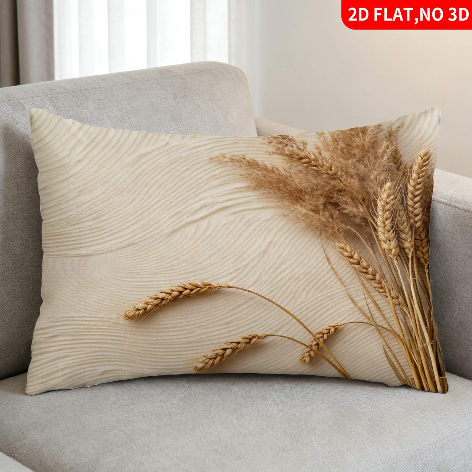 TEMU 1pc Rustic Farmhouse Wheat & Reed Pillowcase Cover - Beige Wheat Ear Pattern Soft Bed Sofa Cover Suitable For Home Decor, Machine Washable Wheat