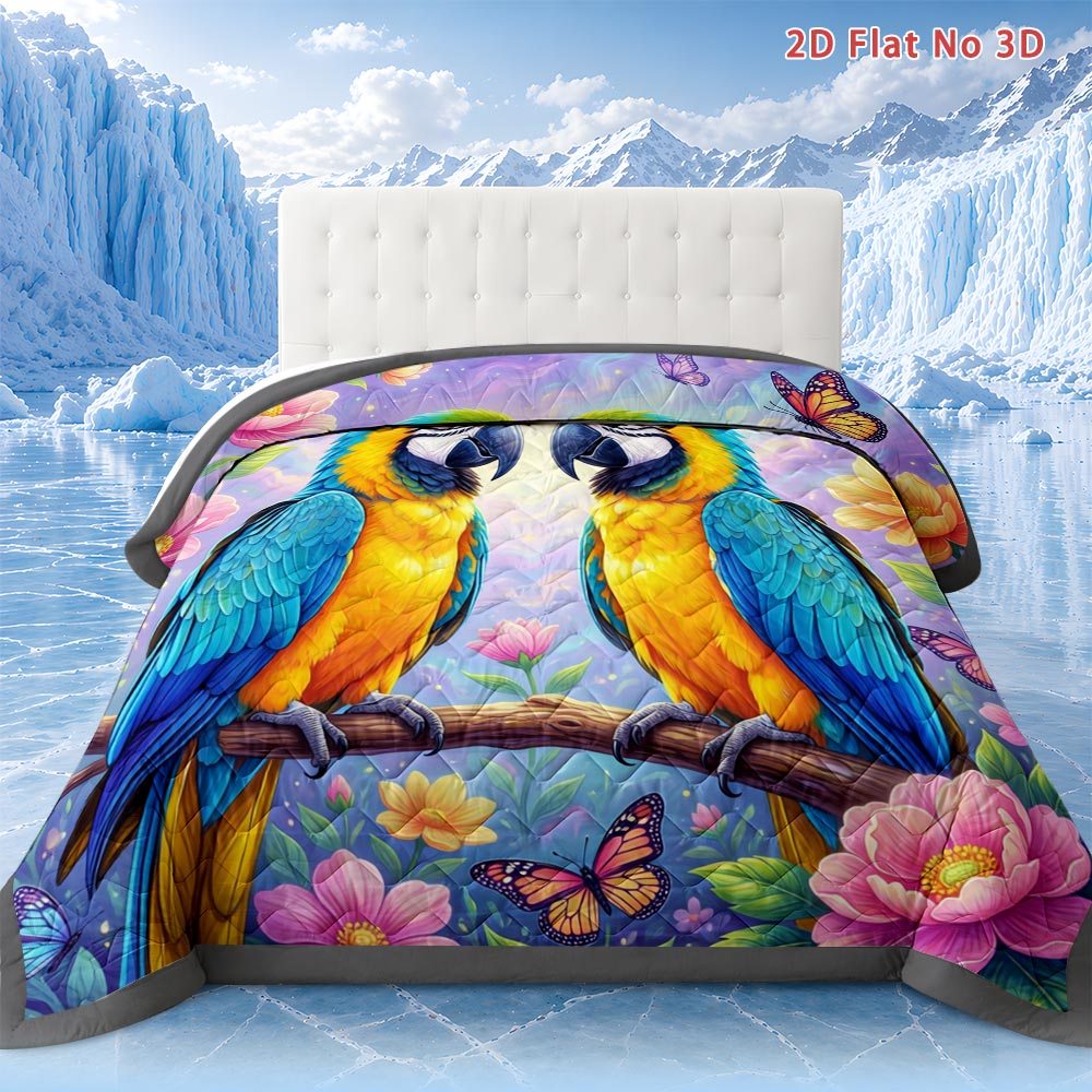 TEMU Mokalala 2d Flat 1pc Parrot And Flower Patterned Thin Quilt Comforter - Lightweight Breathable Suitable For Dorm Use Machine Washable Soft