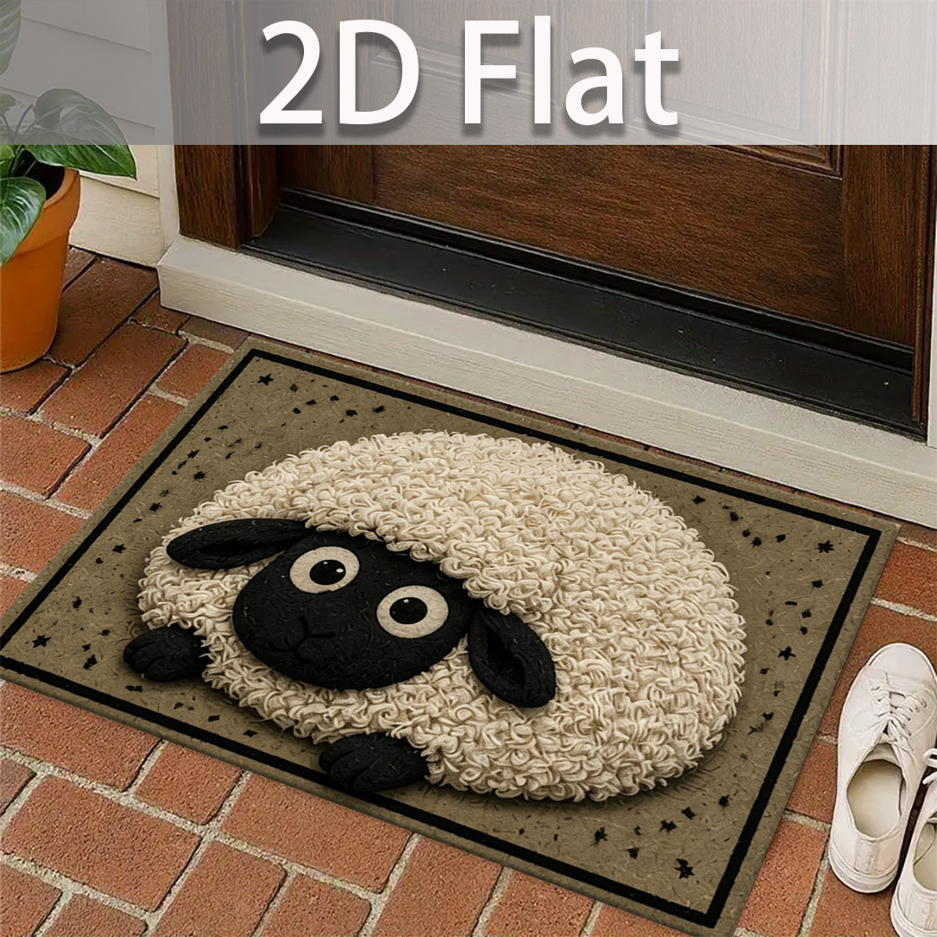 TEMU 2d Flat Plush Sheep Pattern Printed Rug Home Anti-slip Door Mat Universal Entrance Hall Back Door Courtyard Balcony Carpet, Floor Mats & Matting