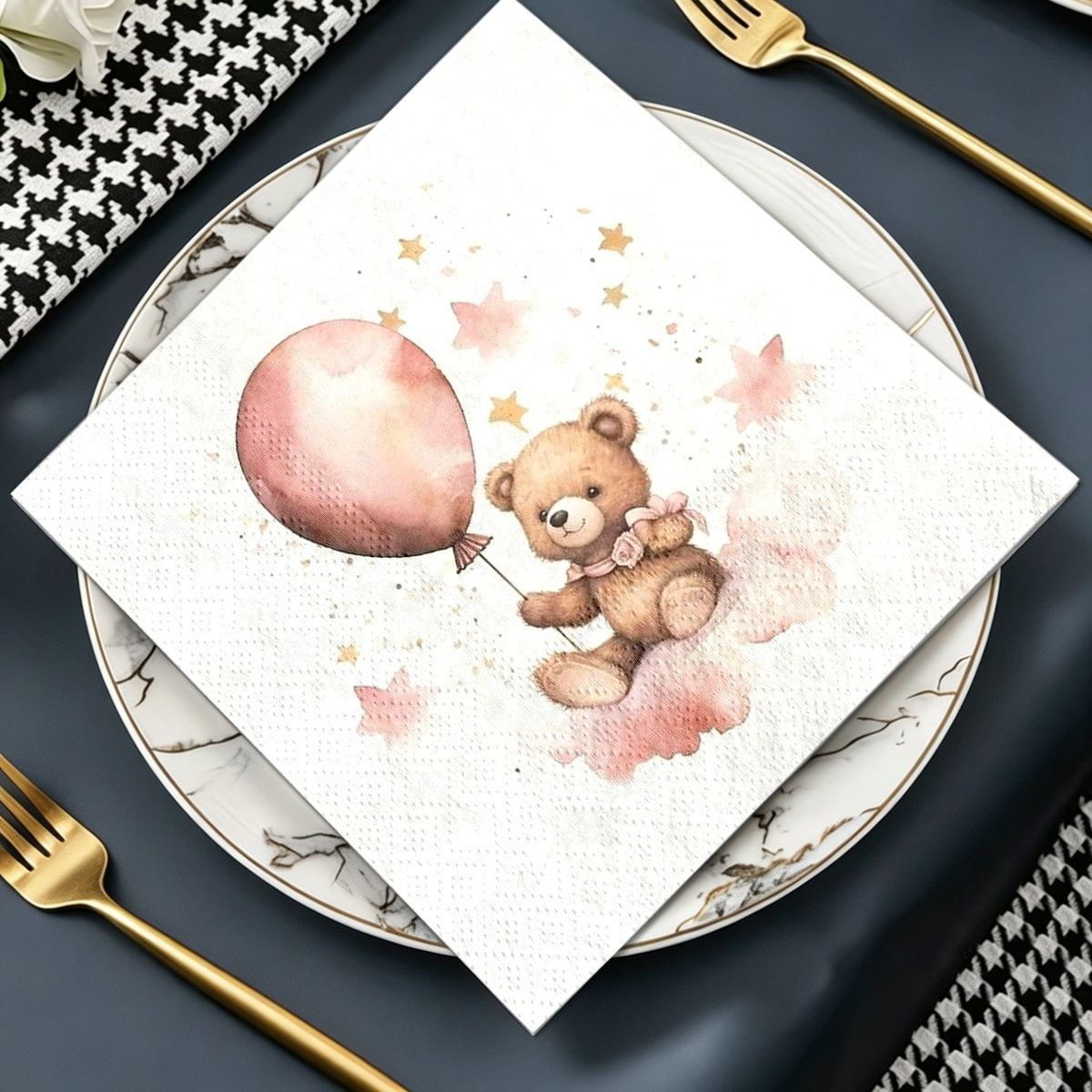 TEMU Lot de 20 serviettes en papier à double épaisseur avec en peluche, adaptées aux anniversaires, fêtes d'anniversaire et scènes d'impression haut