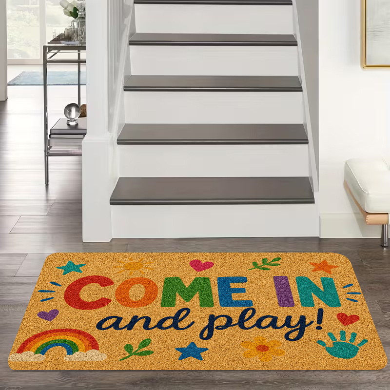 TEMU 1pc, 2d Flat Printing, Welcome To Fun Theme Entrance Door Mat, Non-slip And Machine Washable Easy-clean Polyester Carpet, Suitable For Home And