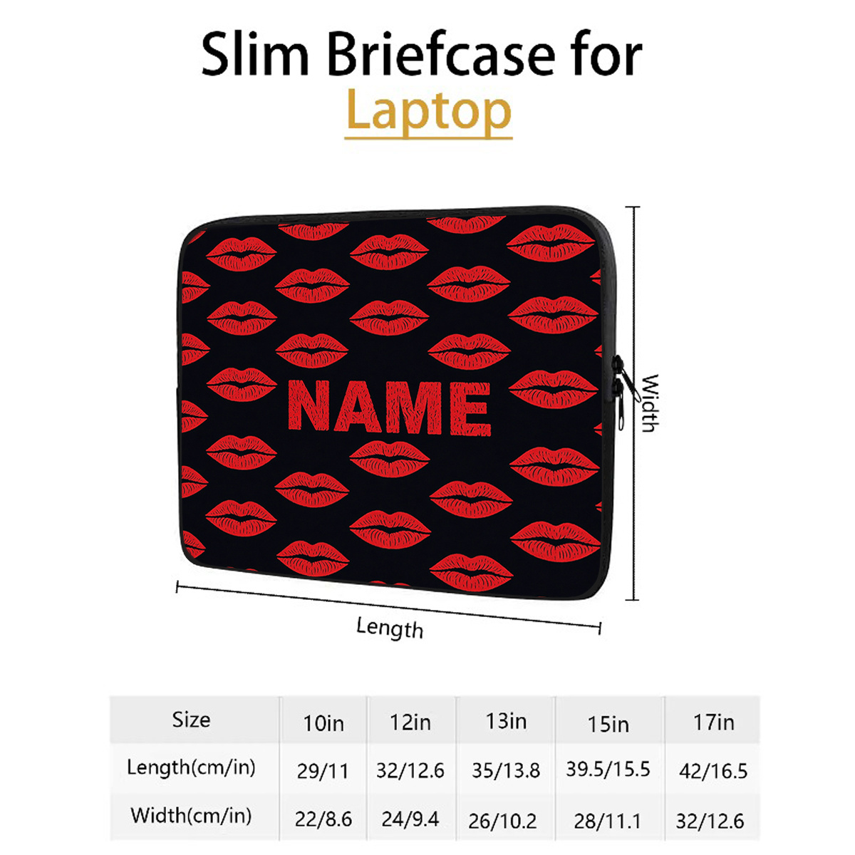 Custom Name/Text Personalized Laptop Sleeve Case with Red Lips Pattern