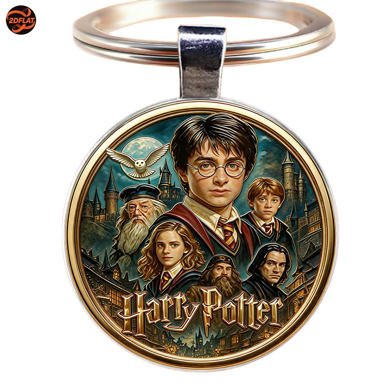 TEMU 2d Flat, Warner . Official 2d Flat Keychain (1pc), Warner Harry Potter Embossed Style, Featuring Classic Characters, Hogwarts, And Hedwig Gift |