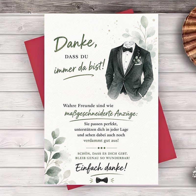 TEMU Eine Umschlag- und eine Grußkarte "Danke" Grußkarte für beste Freundin Elegantes Anzug-Design Flache Notizkarte zur Wertschätzung und für