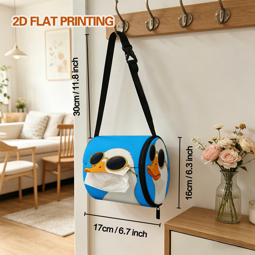 TEMU 1pc Jiriaya Duck In Fashion Glasses Toilet Paper Holder & Travel Toiletry Bag - Foldable Zippered Tissue Storage With Adjustable Strap, Portable