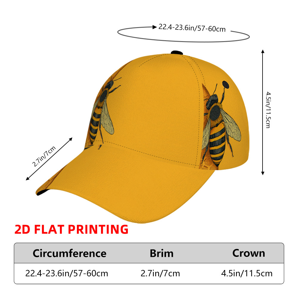 TEMU (2D Plat) 1 Casquette de baseball Abeille et , Casquette de baseball à bord incurvé, Casquette de course de sport, Design unisexe, Convient pour
