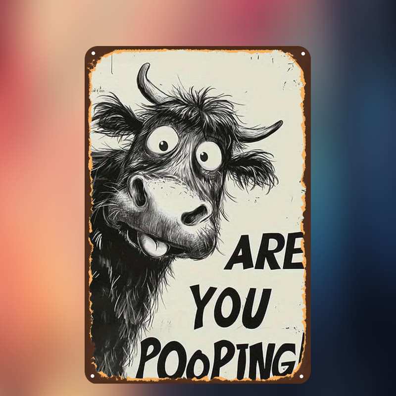 TEMU 2d Flat, 1pc, Vintage "are You Pooping?" - A Funny Cow Metal Sign, Metal Sign, Pre-drilled Holes, Kitchen And Office Wall Decoration, Home Decor