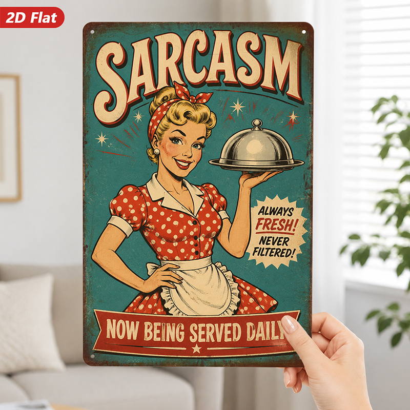 TEMU 2d Flat, 1pc Metal Sign Wall Art, Retro Girl Decorative Art, Sarcasm Text, Kitchen Style, Home Decor, Suitable For Kitchen, Dining Room, Safe