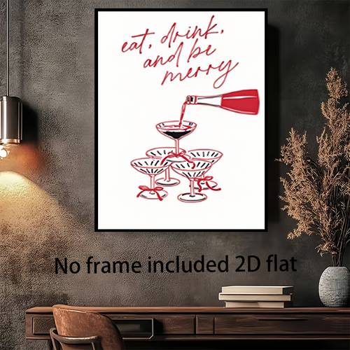 2d flat 1pc vertical eat drink wine glasses stacked canvas suitable for home decor unframed suitable for offices parties dorms dining rooms minimalist wine themed gift for use 2d flat