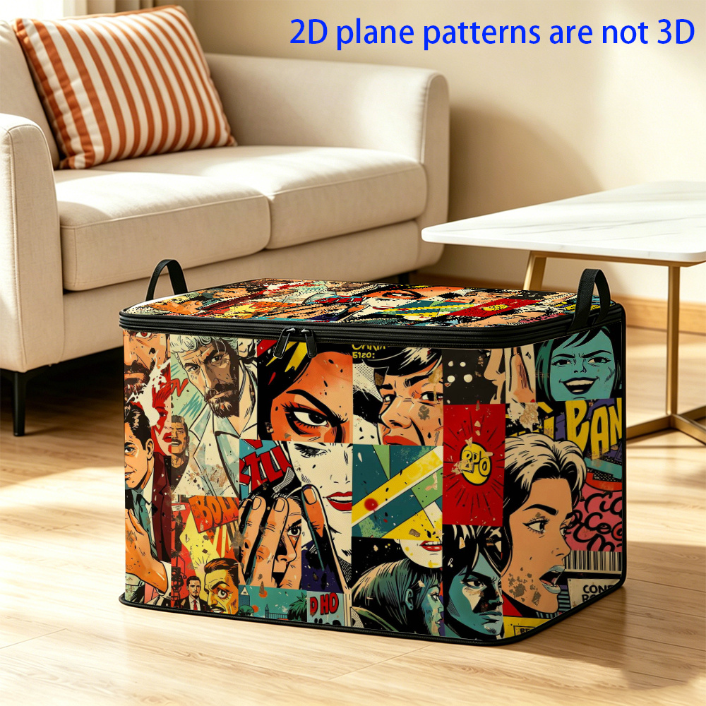 1pc vintage comic collage storage box foldable zippered flap design with reinforced handle suitable for multi functional storage and home d cor under bed storage