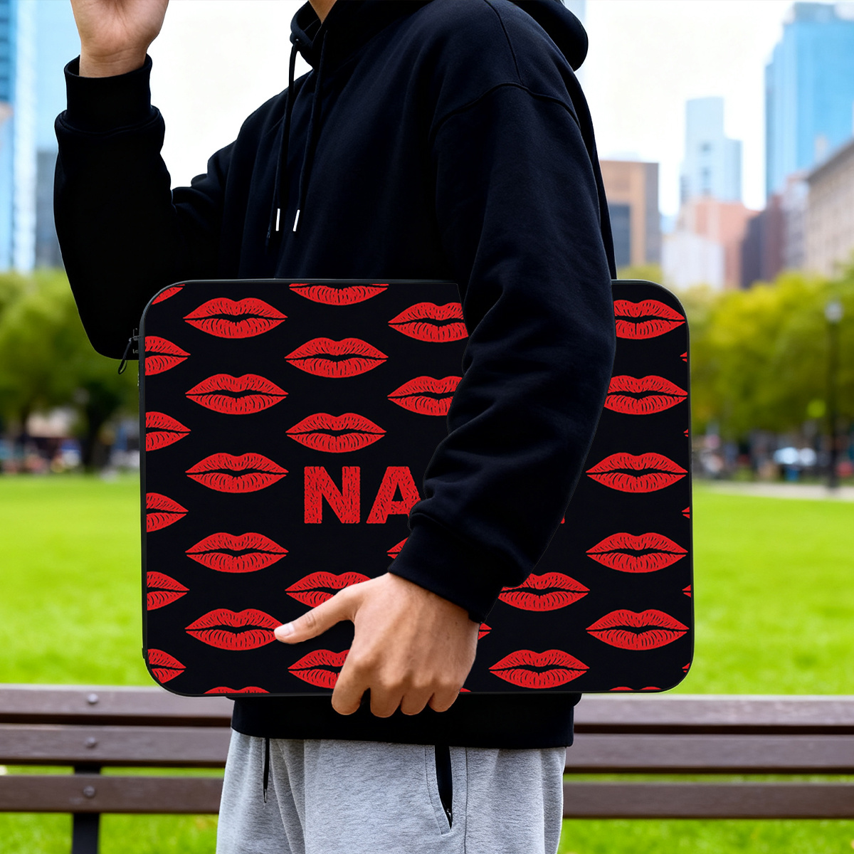 Custom Name/Text Personalized Laptop Sleeve Case with Red Lips Pattern