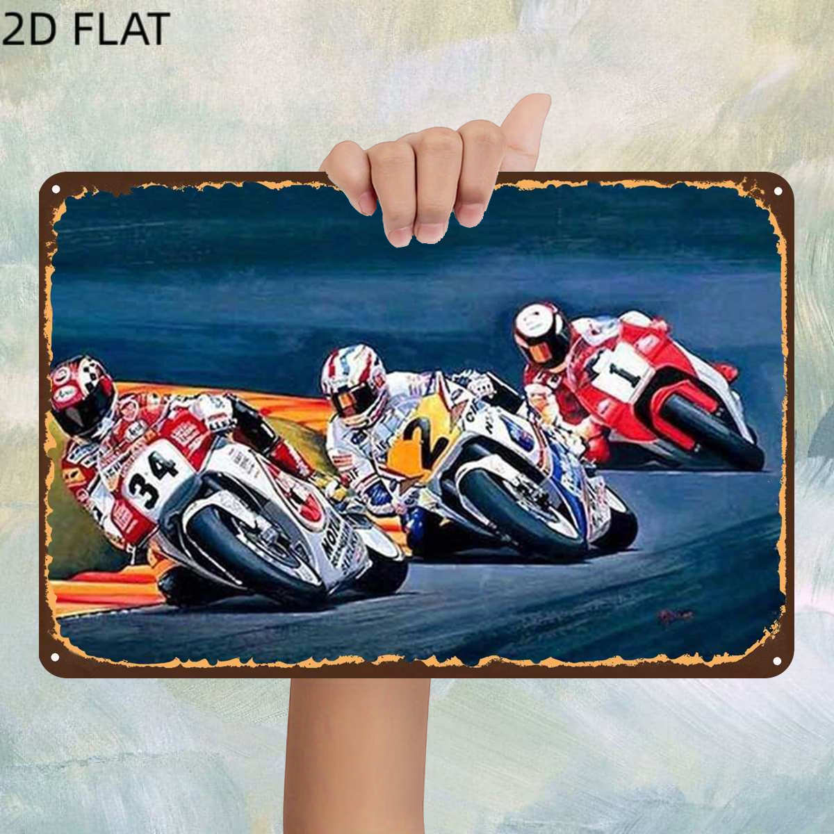TEMU 2d Flat, 1pc, Vintagethrilling Motorcycle The Track Metal Iron Sign, Pre-drilled Holes, Kitchen, And Office Wall Decoration, Home Decor Metal