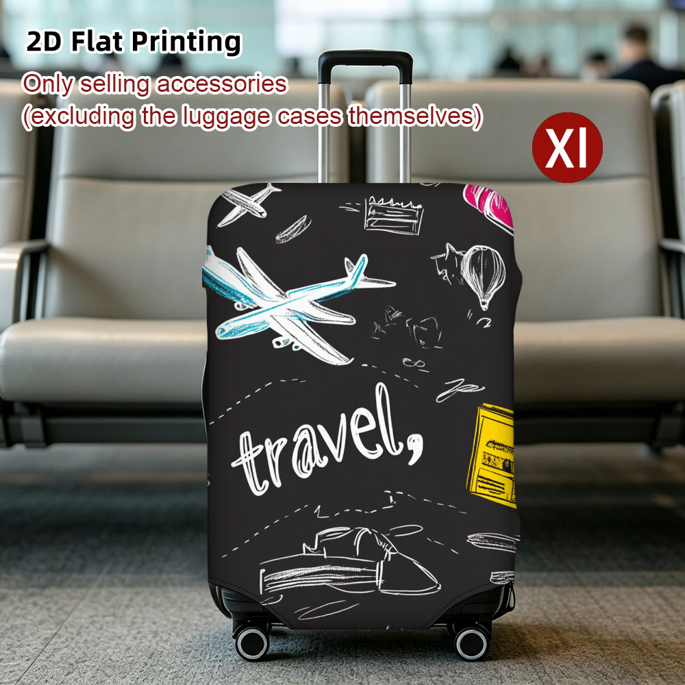 TEMU 2d Printing, ( Selling Additions) 1pc Travel Theme Doodles Pattern Luggage Cover, Luggage Covers For Luggage Surface Decoration, Modern