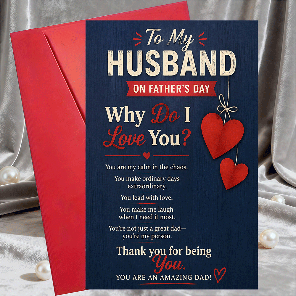 TEMU 1 Greeting Card + 1 Envelope Romantic Fathers Day Greeting Card For Husband From Wife Message For Anniversary Or Birthday Gift Flat Paper Card