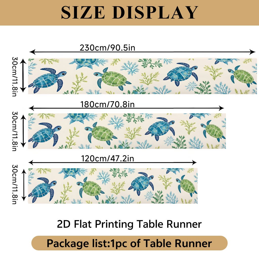 TEMU Chemin de table plat 2D 1pc, Tortue nageant avec plantes aquatiques, Chemin de table rectangulaire en polyester, Convient pour de l'an, la