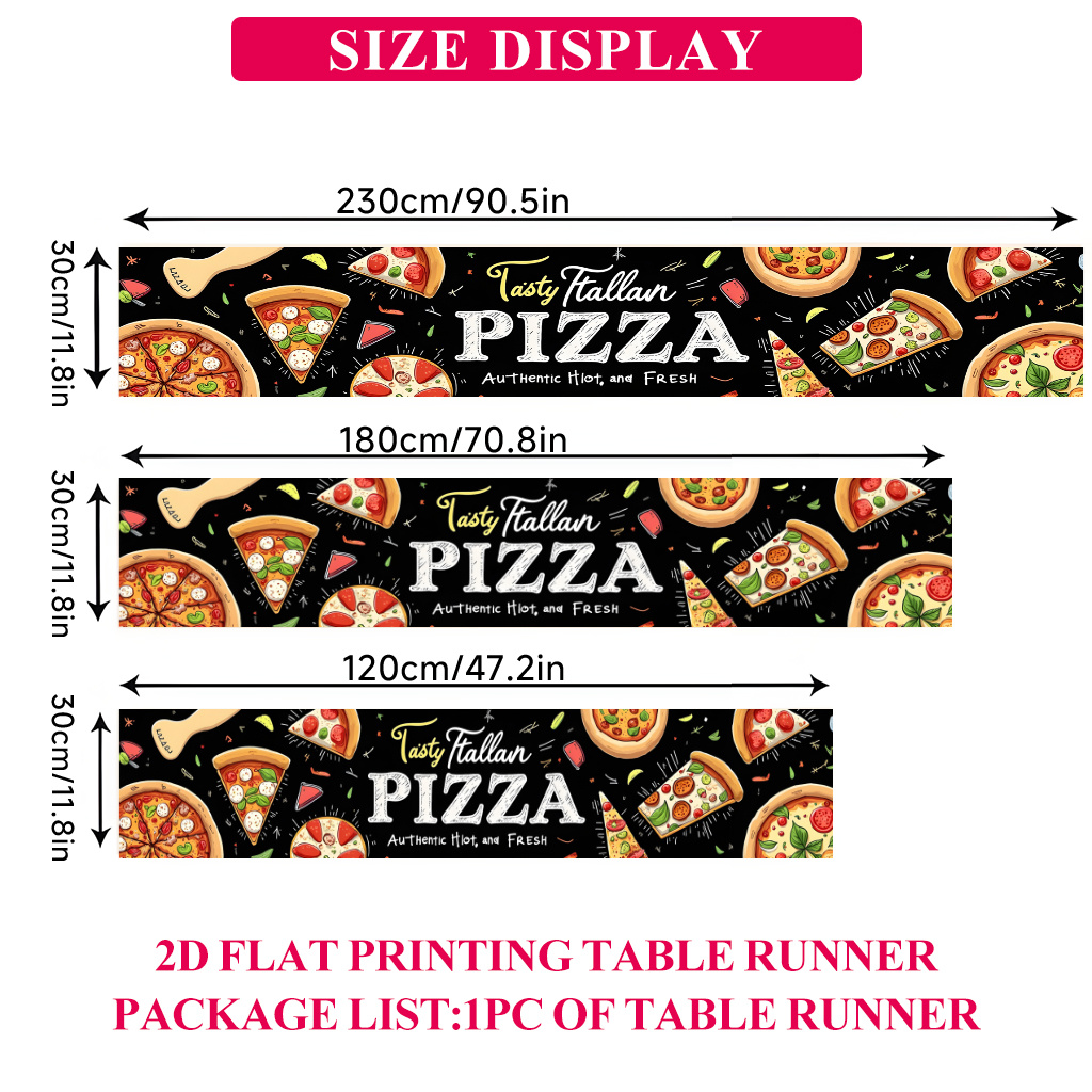 TEMU 1pc Italian Pizza Table Runner With Pizza Design - Italian-themed Minimalist Modern Rectangular Polyester Runner Suitable For Kitchens,