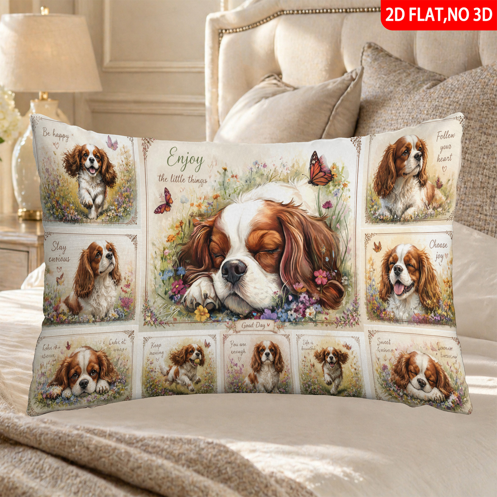 TEMU 1pc King Charles Spaniel Designed Bed Pillowcase Bed Pillow Cover, Soft Cozy Decorative Bed Pillowcase, Trendy Fashionable Bed Pillow Case