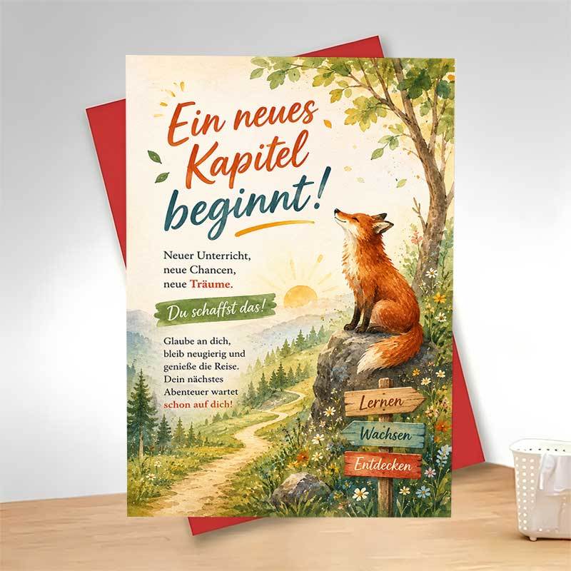 TEMU 1 Greeting Card + 1 Envelope. Inspirational And Encouraging Graduation Greeting Card, Featuring A Cute Fox Sitting On A Rock In With "a Begins."