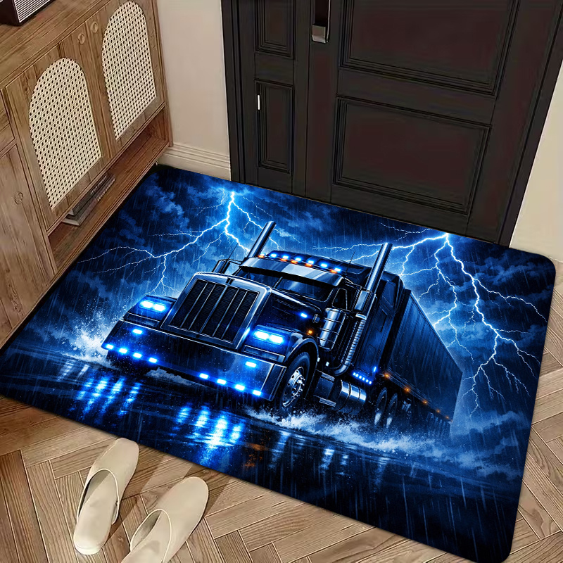 TEMU 1pc, 2d Flat Printing, Lightning Rainy Night American Heavy Truck Entrance Doormat, Kitchen Dining Room Decoration, Indoor Outdoor Home Party