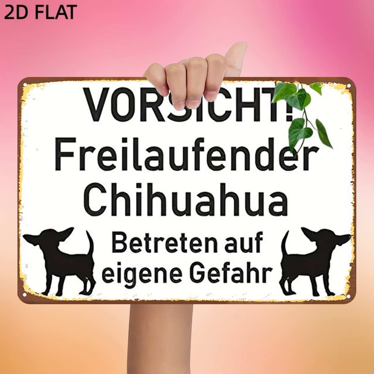 TEMU 2d Flat, 1pc, Vintage "caution! Chihuahua – Enter At Your Own " Metal Iron Sign, Pre-drilled Holes, Kitchen And Office Wall Decoration, Home