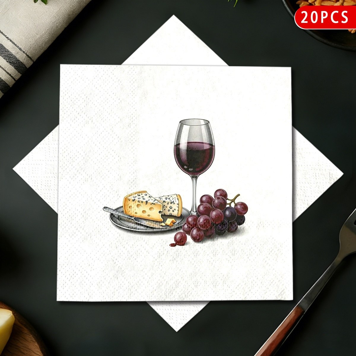 TEMU Lot de 20 serviettes de table du vin et du fromage, convient , , de bain, la décoration de table à manger, la décoration de restaurant, la